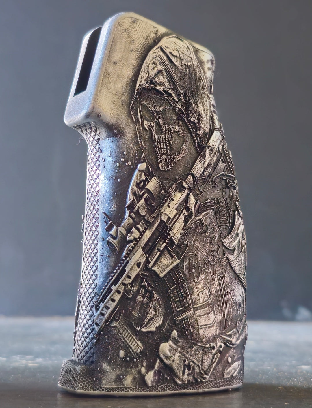 Lambda-Grips Ghost 2 LTD AR vertical pistol grip, limited-edition hand-painted design, precision-fit polymer grip crafted in Colorado for control and style