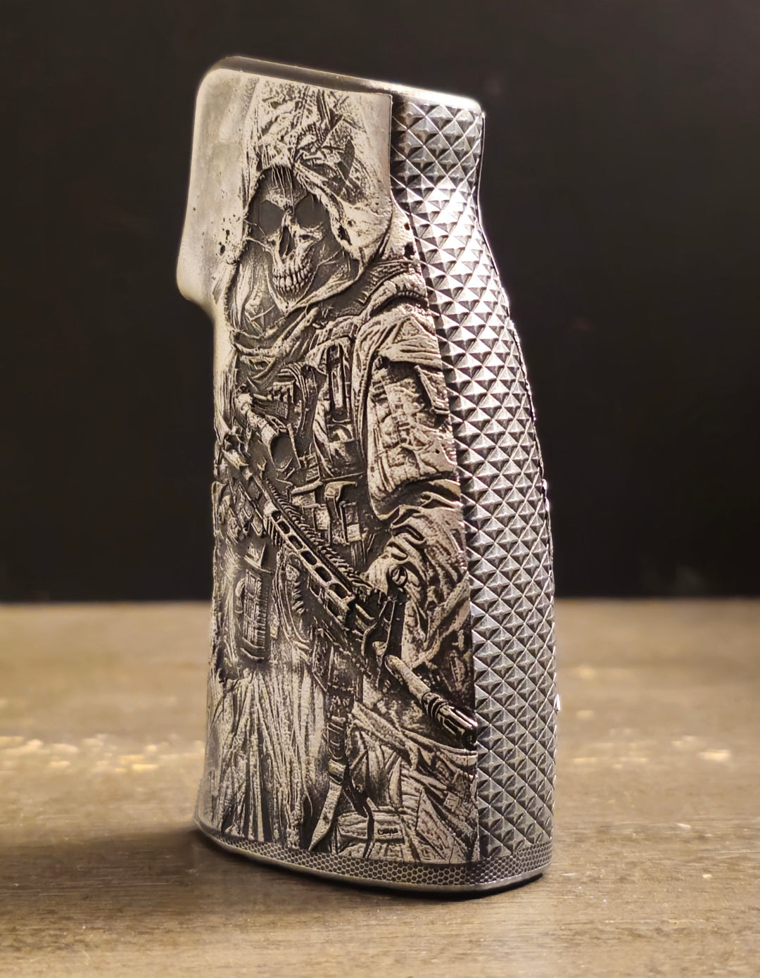 ambda-Grips Ghost LTD AR vertical pistol grip, limited-edition hand-painted design, precision-fit polymer grip crafted in Colorado for control and style.